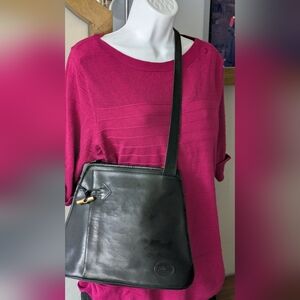 Vintage Longchamp Black Leather Crossbody Bag.